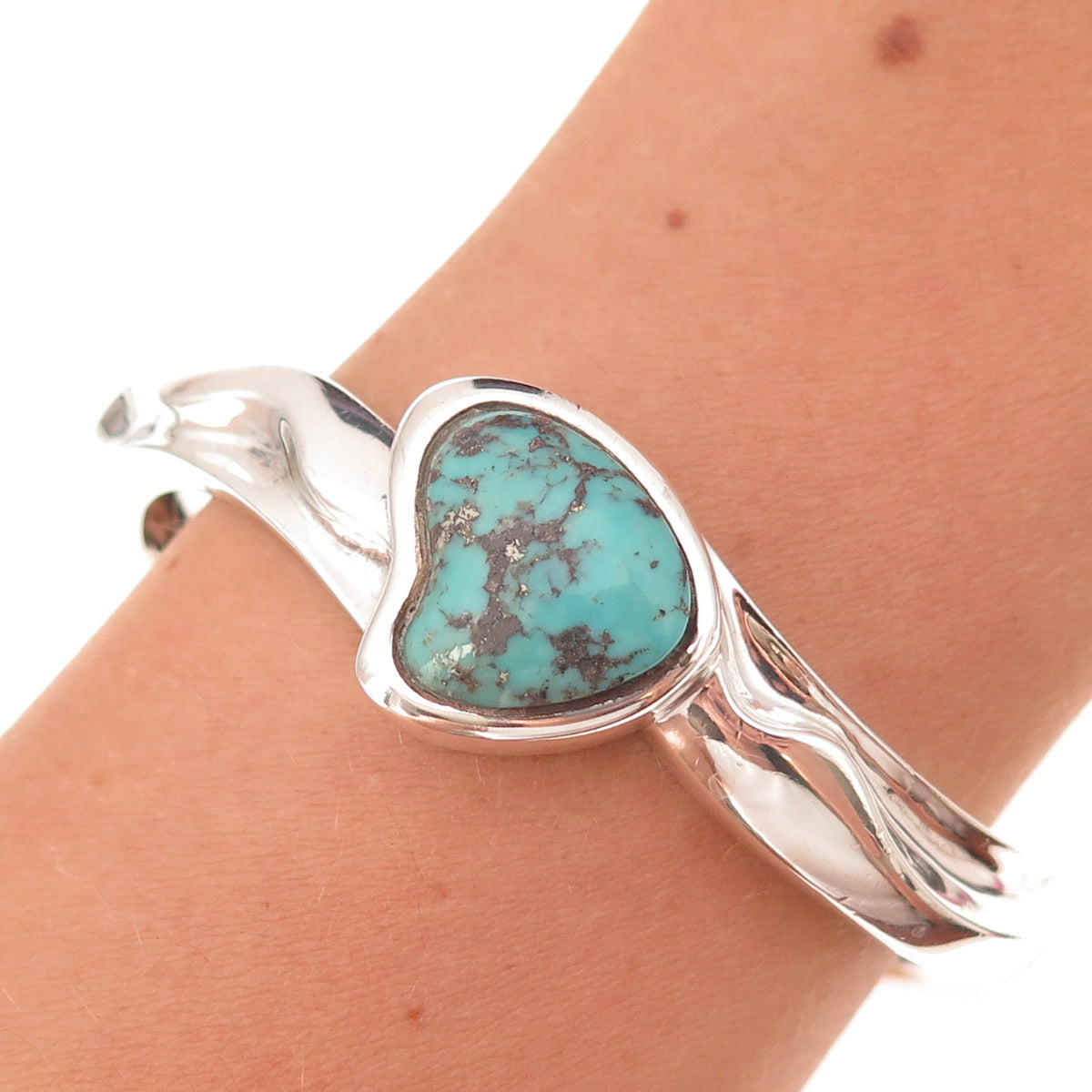 Michelle Albala Sterling Silver Vintage Real Turquoise Adjustable Bracelet 7"