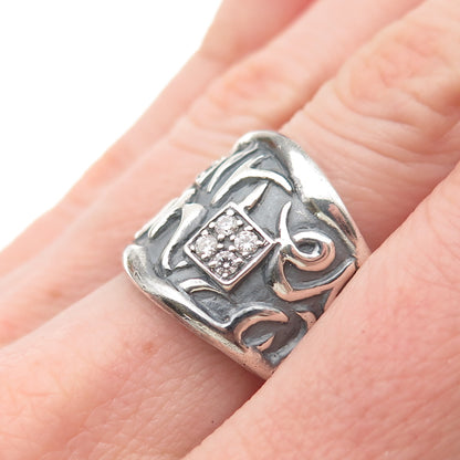 SAN GIOVANNI 925 Sterling Silver Vintage C Z Monkey Mount Oxidized Ring Size 8