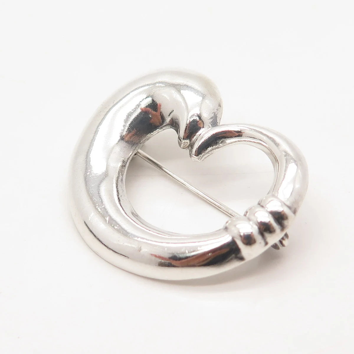 925 Sterling Silver Vintage Open Heart Pin Brooch