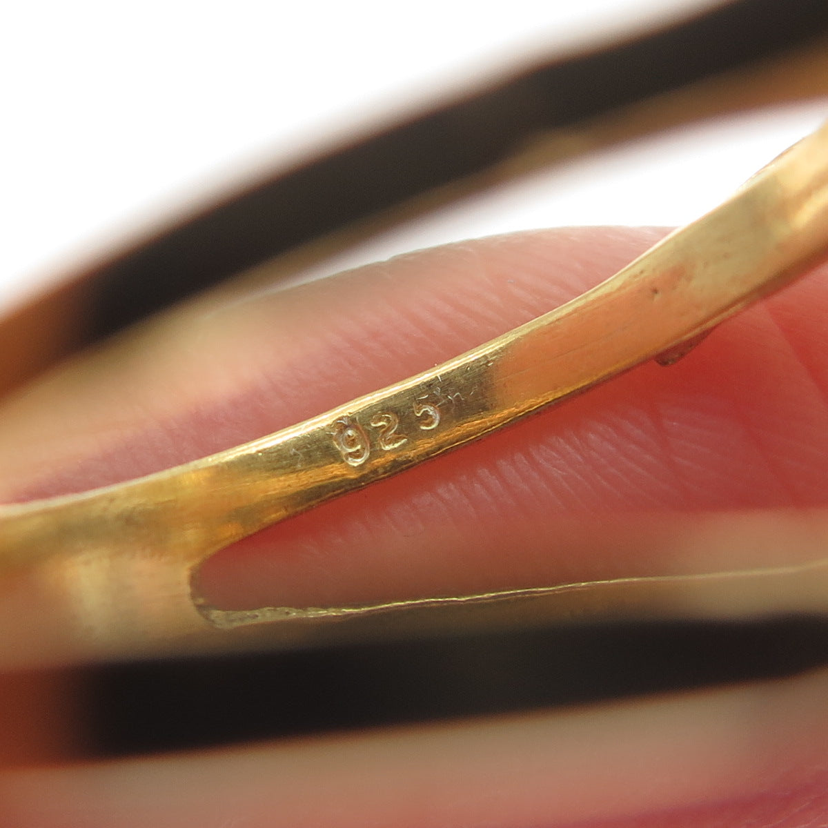 925 Sterling Silver Gold Plated Real Opalite Gem Modernist Wide Ring Size 8.5