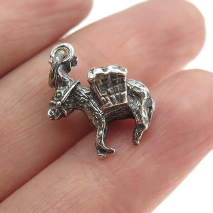 925 Sterling Silver Vintage Donkey Caravan Minimalist 3D Charm Pendant