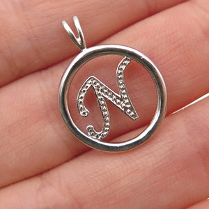 925 Sterling Silver Letter N Initial Mini Charm Pendant