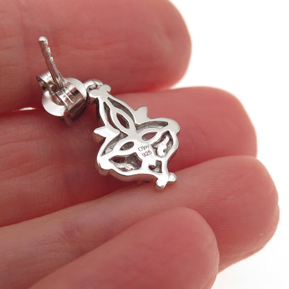 D'Joy 925 Sterling Silver Real Tanzanite Floral Dangle Earrings
