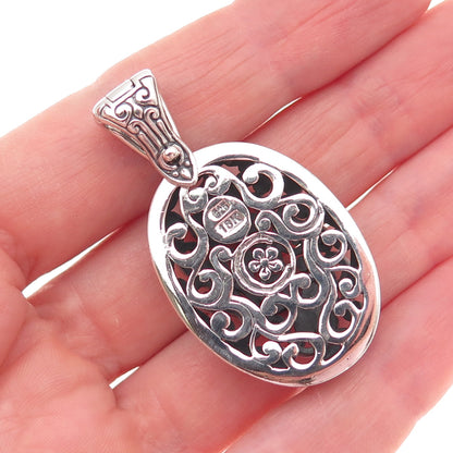 925 Sterling Silver 18K Gold Vintage Floral Ornate Oxidized Charm Pendant