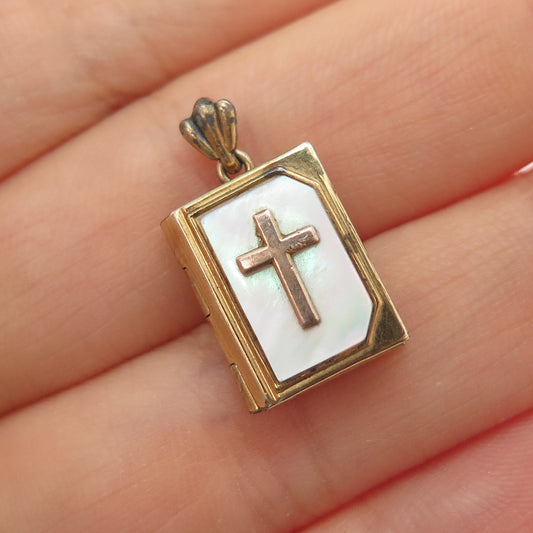 925 Sterling Silver 1/20 10K Gold Filled Antique MOP Bible Mini Locket Pendant