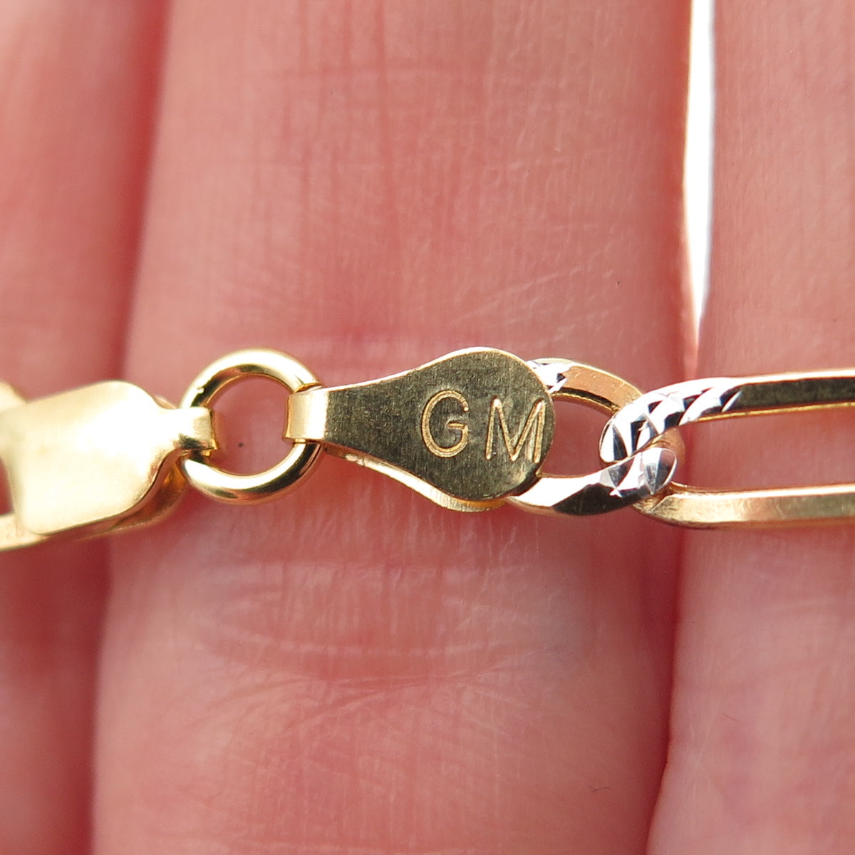 P. Lux 925 Sterling Silver 2-Tone Italy Diamond-Cut Figaro Chain Necklace 22"