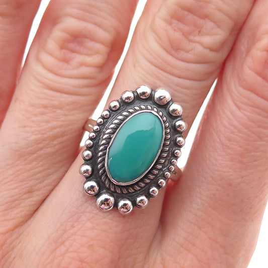 Old Pawn 925 Sterling Silver Vintage Kingman Turquoise Beaded Ring Size 7.5
