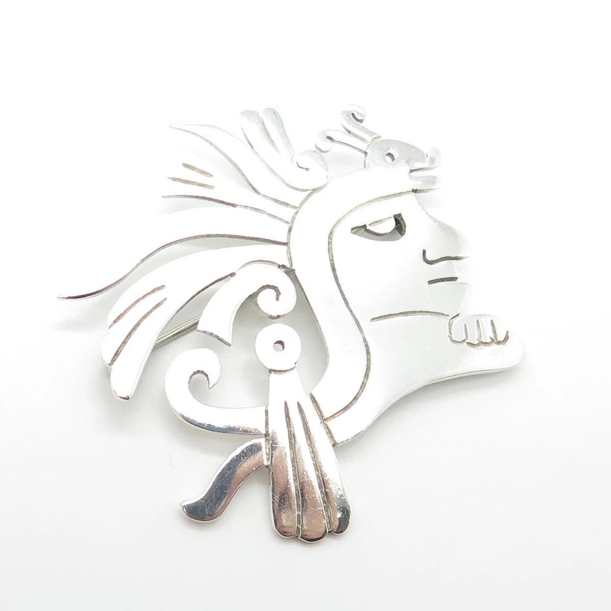 925 Sterling Silver Vintage Mexico Taxco Tribal Face Pin Brooch