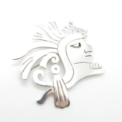 925 Sterling Silver Vintage Mexico Taxco Tribal Face Pin Brooch