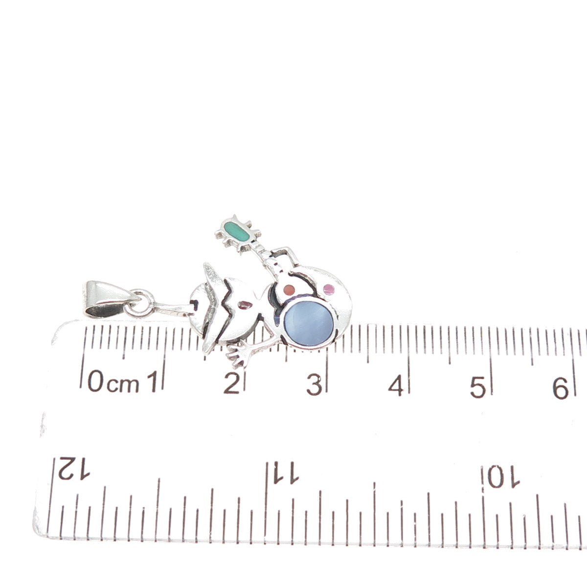 925 Sterling Silver Vintage Enamel Snowman Guitar Musician Charm Pendant