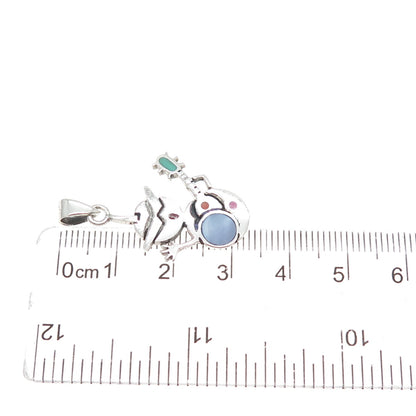 925 Sterling Silver Vintage Enamel Snowman Guitar Musician Charm Pendant