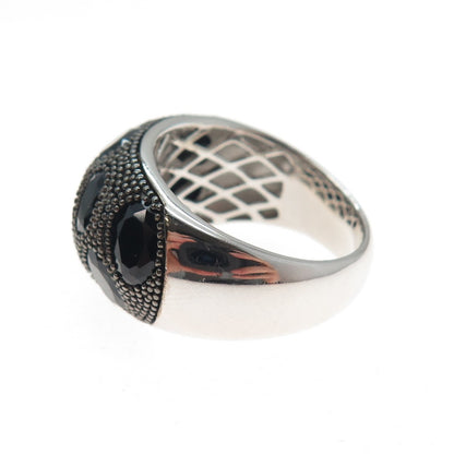 925 Sterling Silver Black Rhodium Vintage Real Black Spinel Ring Size 9.5