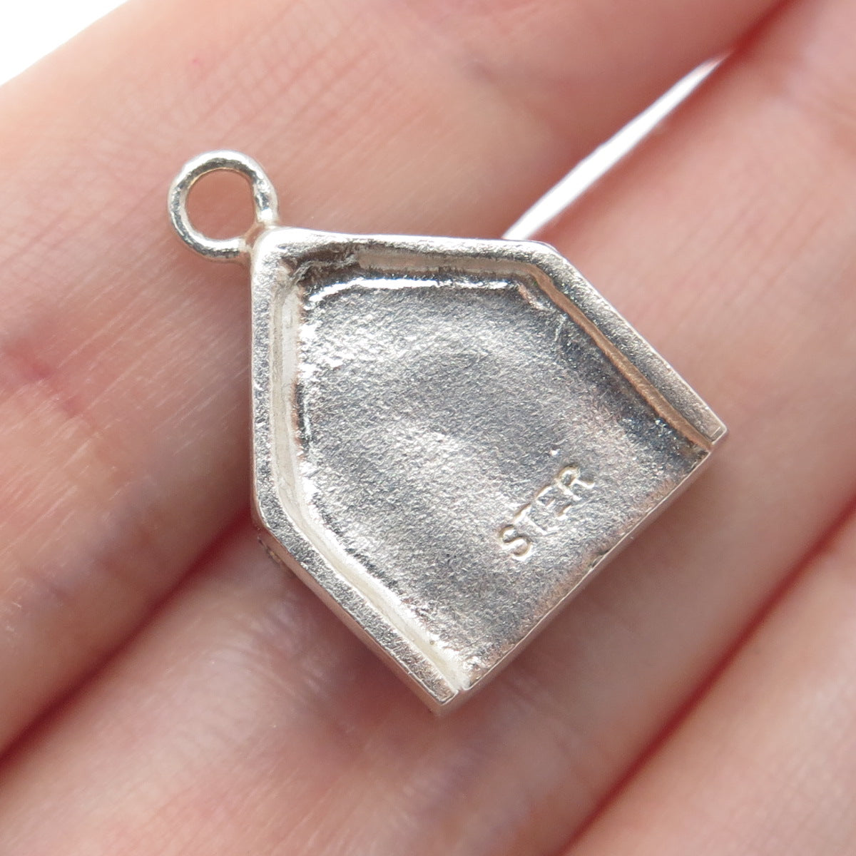 925 Sterling Silver Vintage Green & White Enamel OG House Porch Charm Pendant