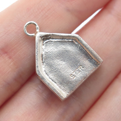 925 Sterling Silver Vintage Green & White Enamel OG House Porch Charm Pendant