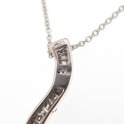 925 Sterling Silver Real Diamond Wavy Pendant Cable Chain Necklace 18"