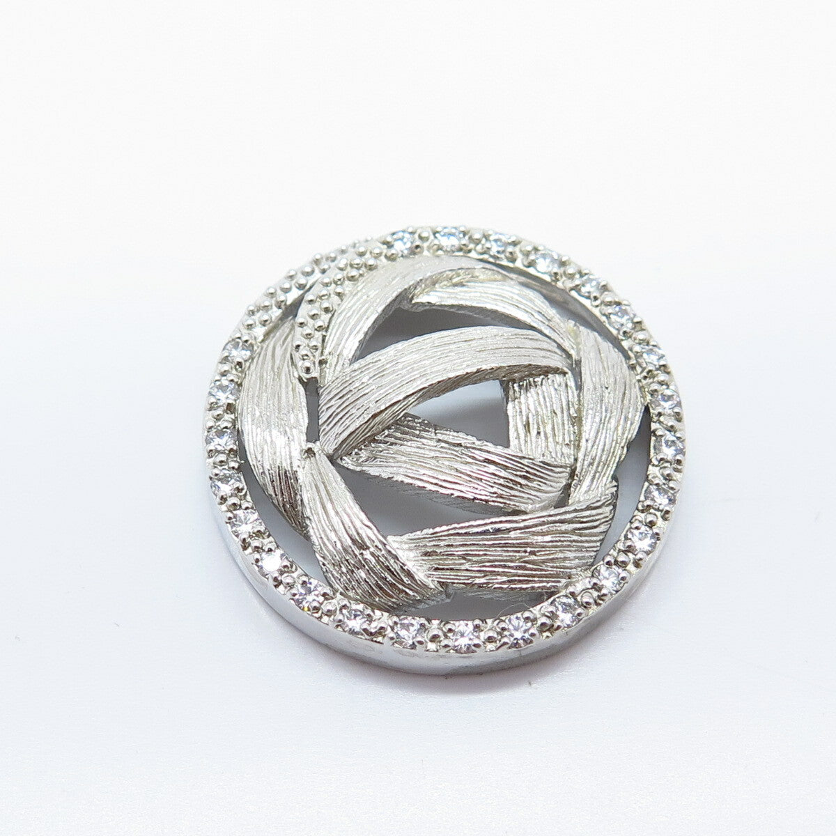 925 Sterling Silver C Z Modernist Textured Slide Pendant