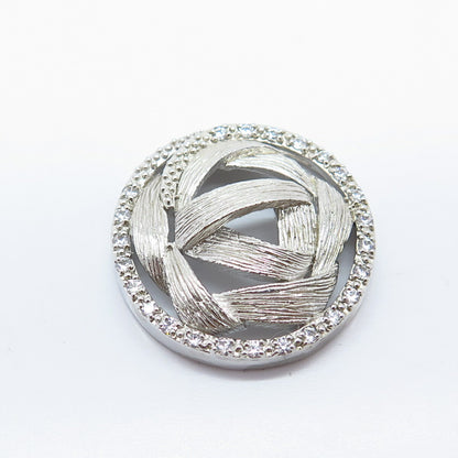 925 Sterling Silver C Z Modernist Textured Slide Pendant