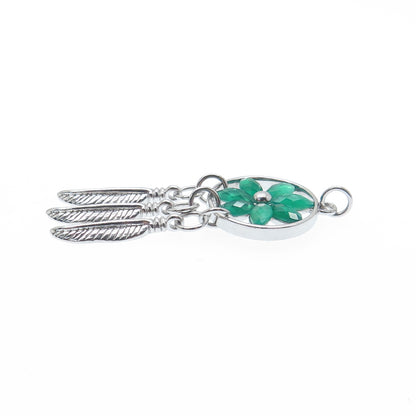 925 Sterling Silver Real Green Chalcedony Dreamcatcher Charm Pendant