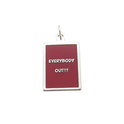 925 Sterling Silver Red Enamel Everybody Out!!! Minimalist Charm Pendant