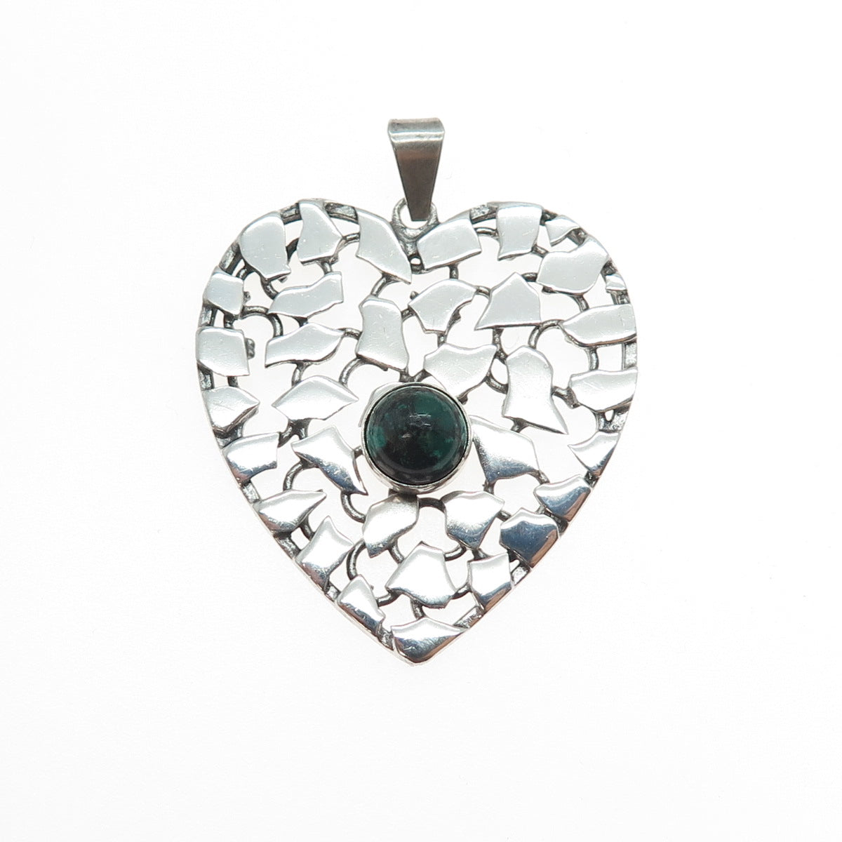 925 Sterling Silver Vintage Israel Real Eilat Modernist Heart Pendant