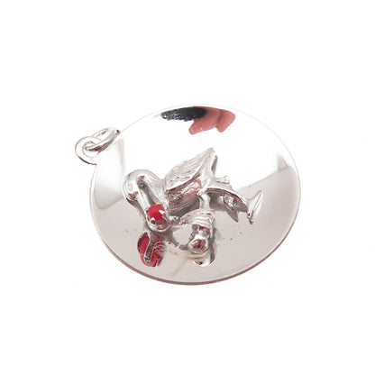 M&M Mark Mercy 925 Sterling Silver Vintage Rhinestone Stork Charm Pendant