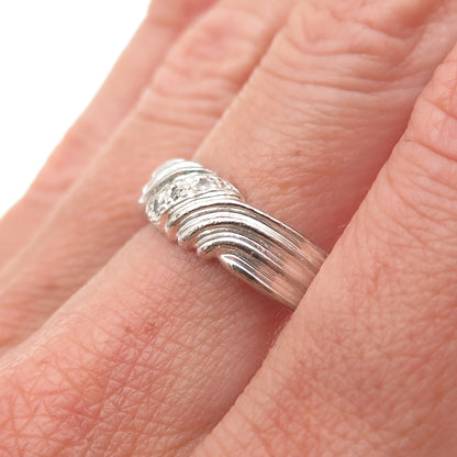 925 Sterling Silver Real Round-Cut Diamond Wavy Band Ring Size 9