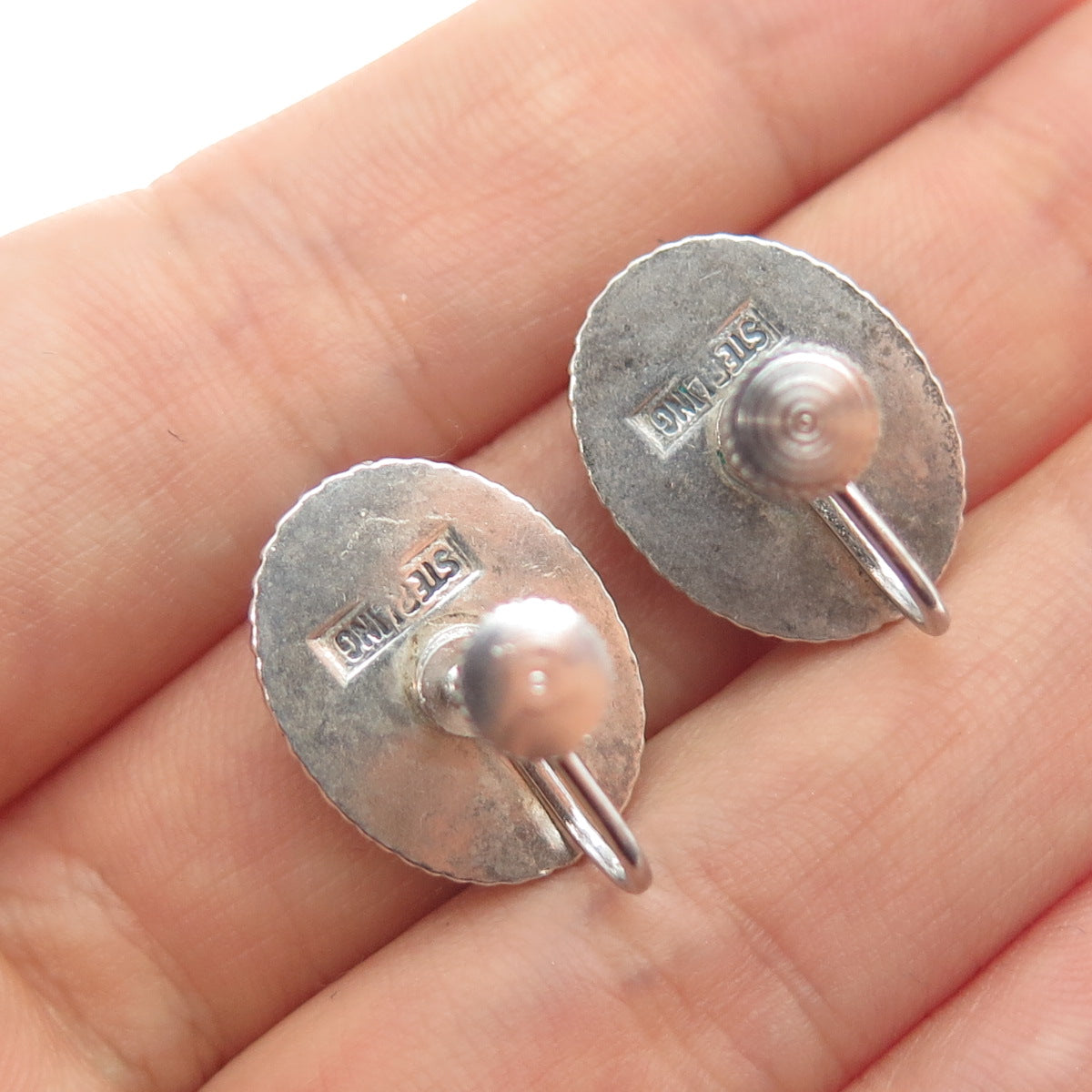 Old Pawn 925 Sterling Silver Vintage Bisbee Turquoise Tribal Screw Back Earrings