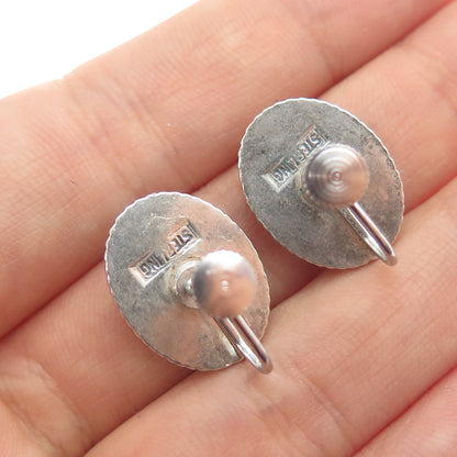 Old Pawn 925 Sterling Silver Vintage Bisbee Turquoise Tribal Screw Back Earrings
