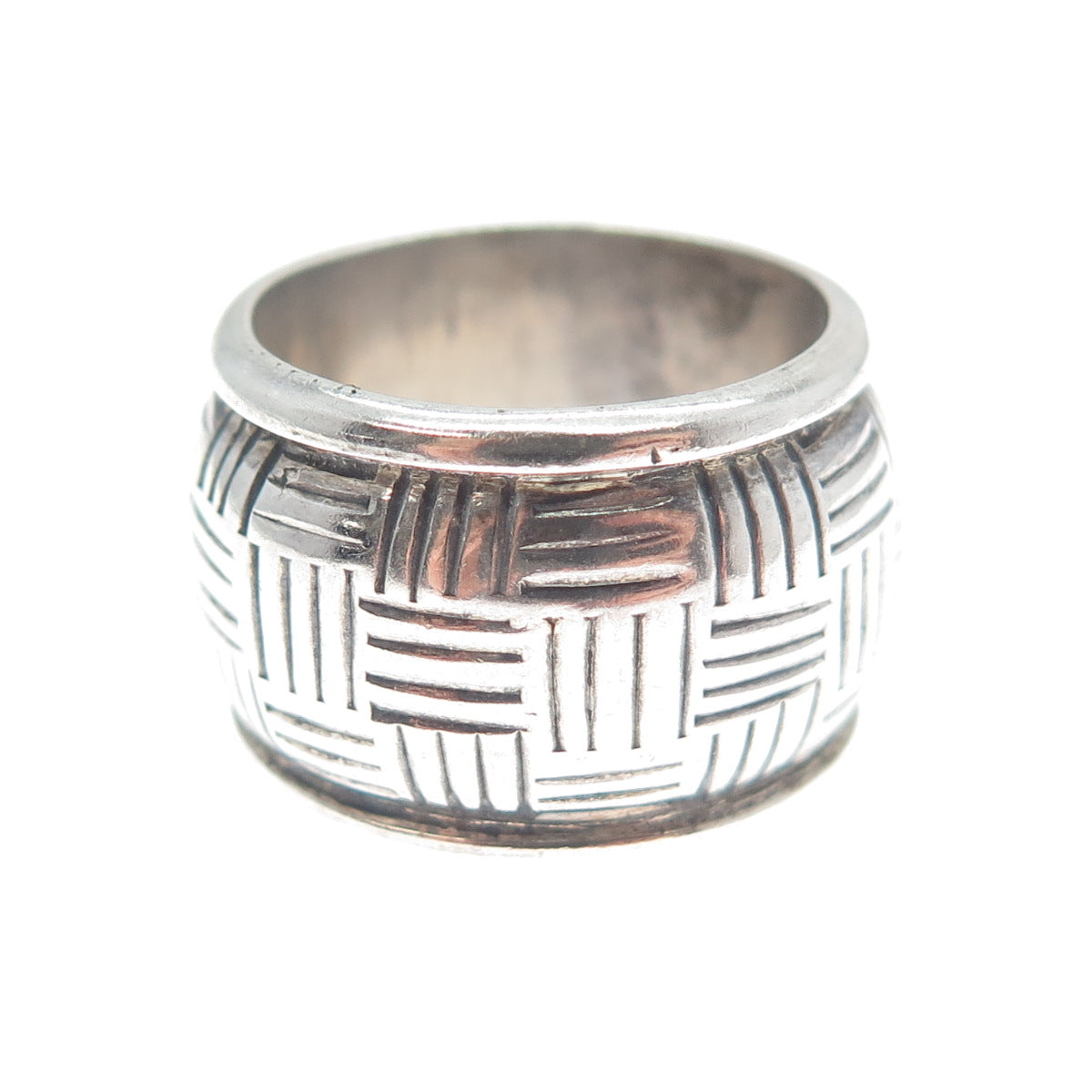 925 Sterling Silver Vintage Cigar Oxidized Wide Band Ring Size 7.5