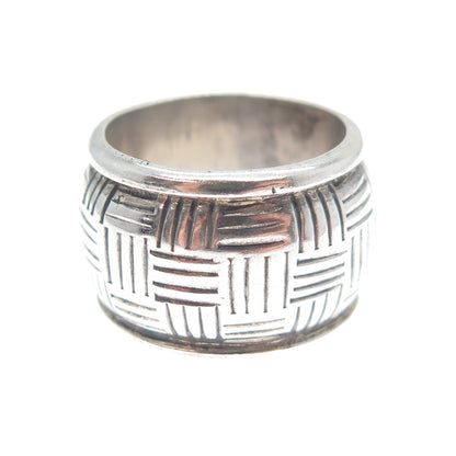 925 Sterling Silver Vintage Cigar Oxidized Wide Band Ring Size 7.5
