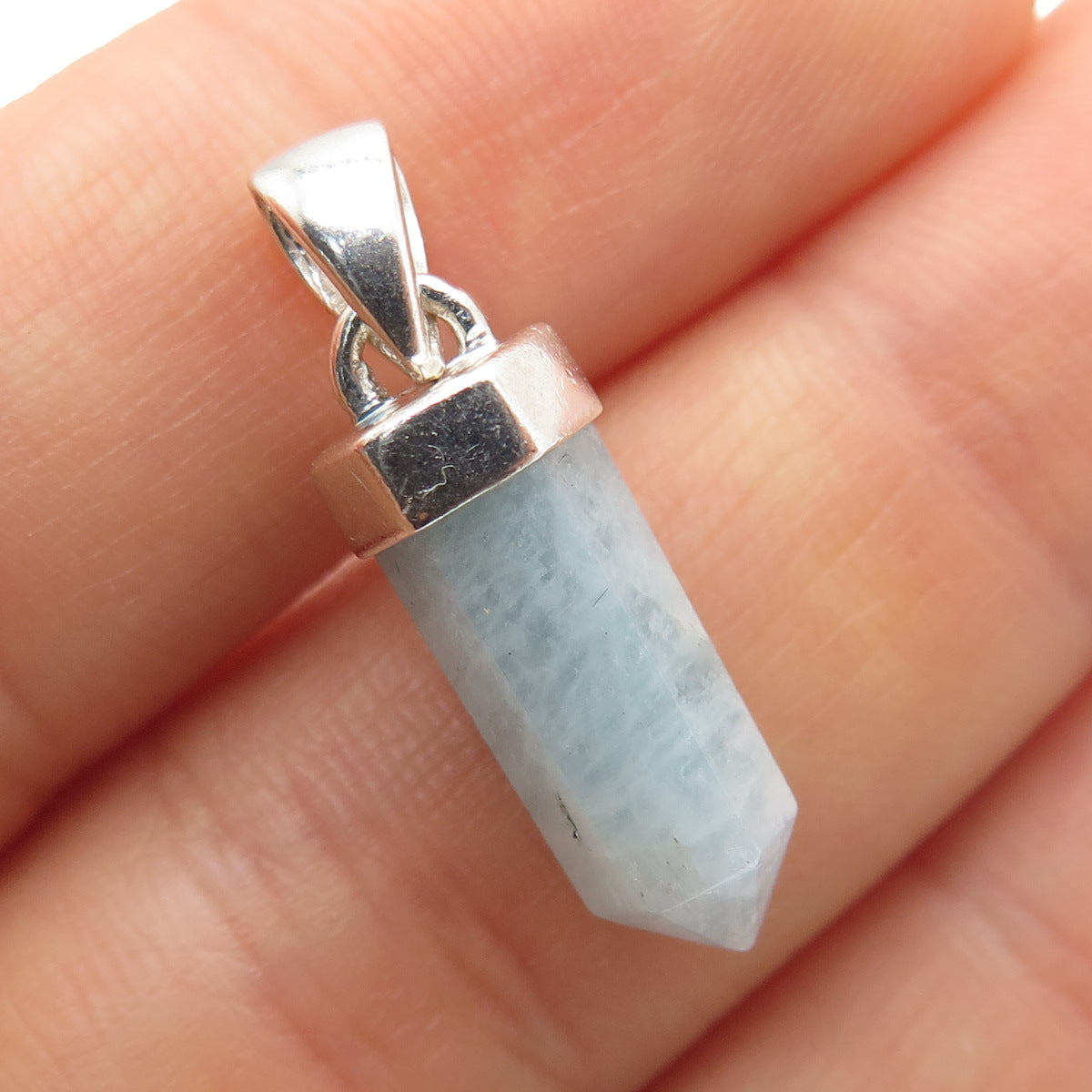 925 Sterling Silver Vintage Real Milky Aquamarine Amulet Charm Pendant