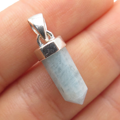925 Sterling Silver Vintage Real Milky Aquamarine Amulet Charm Pendant