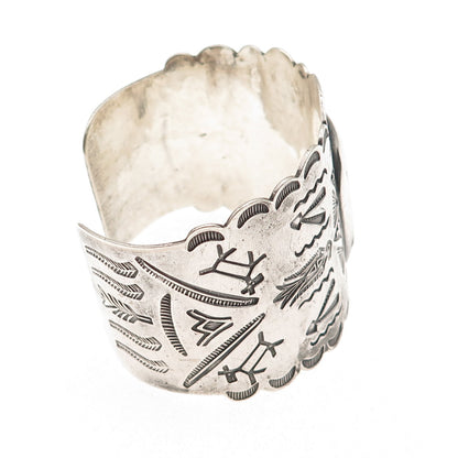 Old Pawn 925 Sterling Vintage Southwestern Heavy 63.7g Wide Cuff Bracelet 7.25"