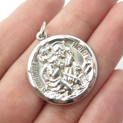 925 Sterling Silver Antique Art Deco St. Christopher Religious Pendant