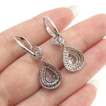 925 Sterling Silver Round & Pear-Cut C Z Dangle Teardrop Earrings