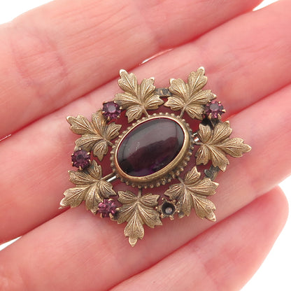 Gold Filled Antique Real Amethyst & Rhinestone Pin Brooch (missing 1 rhinestone)