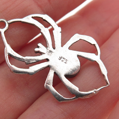 925 Sterling Silver Vintage Real Black Onyx Spider Oxidized Charm Pendant