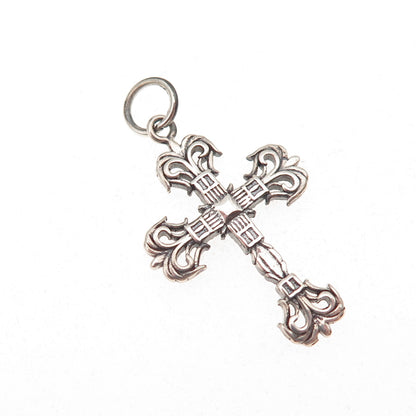 925 Sterling Silver Antique Art Deco Fleur de Lis Cross Oxidized Charm Pendant