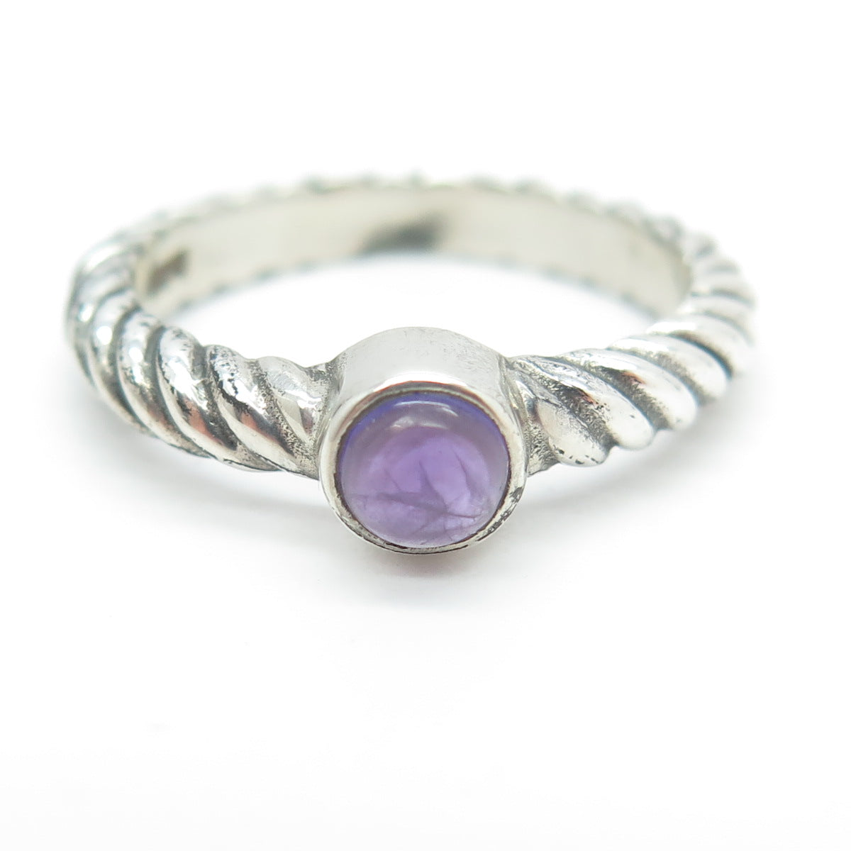 925 Sterling Silver Vintage Real Amethyst Twisted Rope Ring Size 8.75