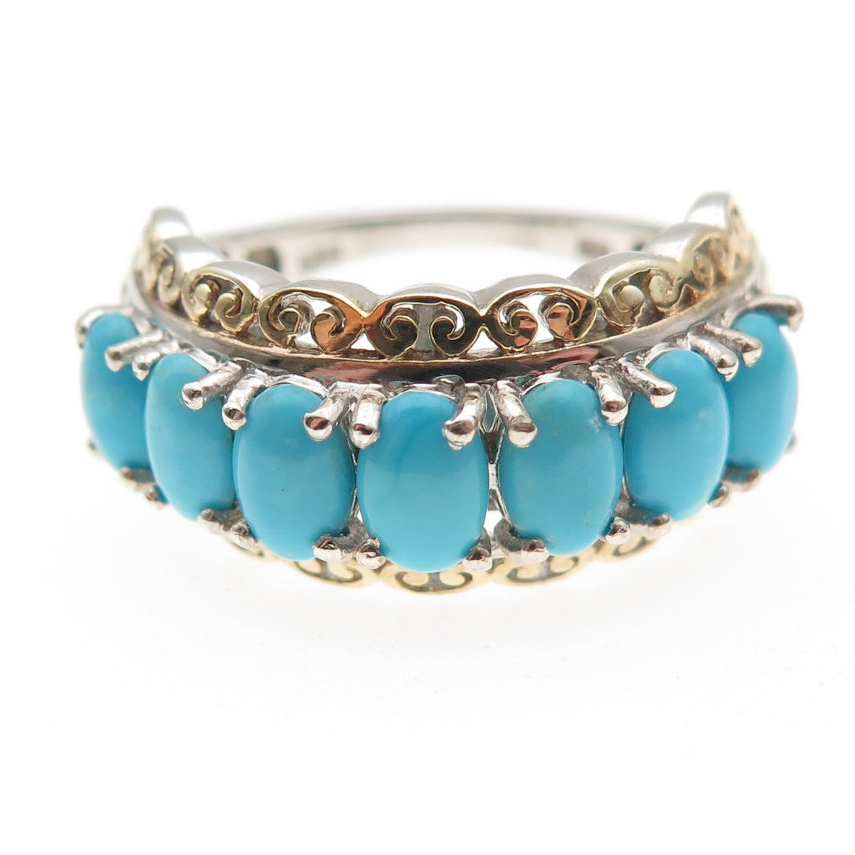 Chuck Clemency 925 Sterling 2-Tone Real Sleeping Beauty Turquoise Ring Size 8.25