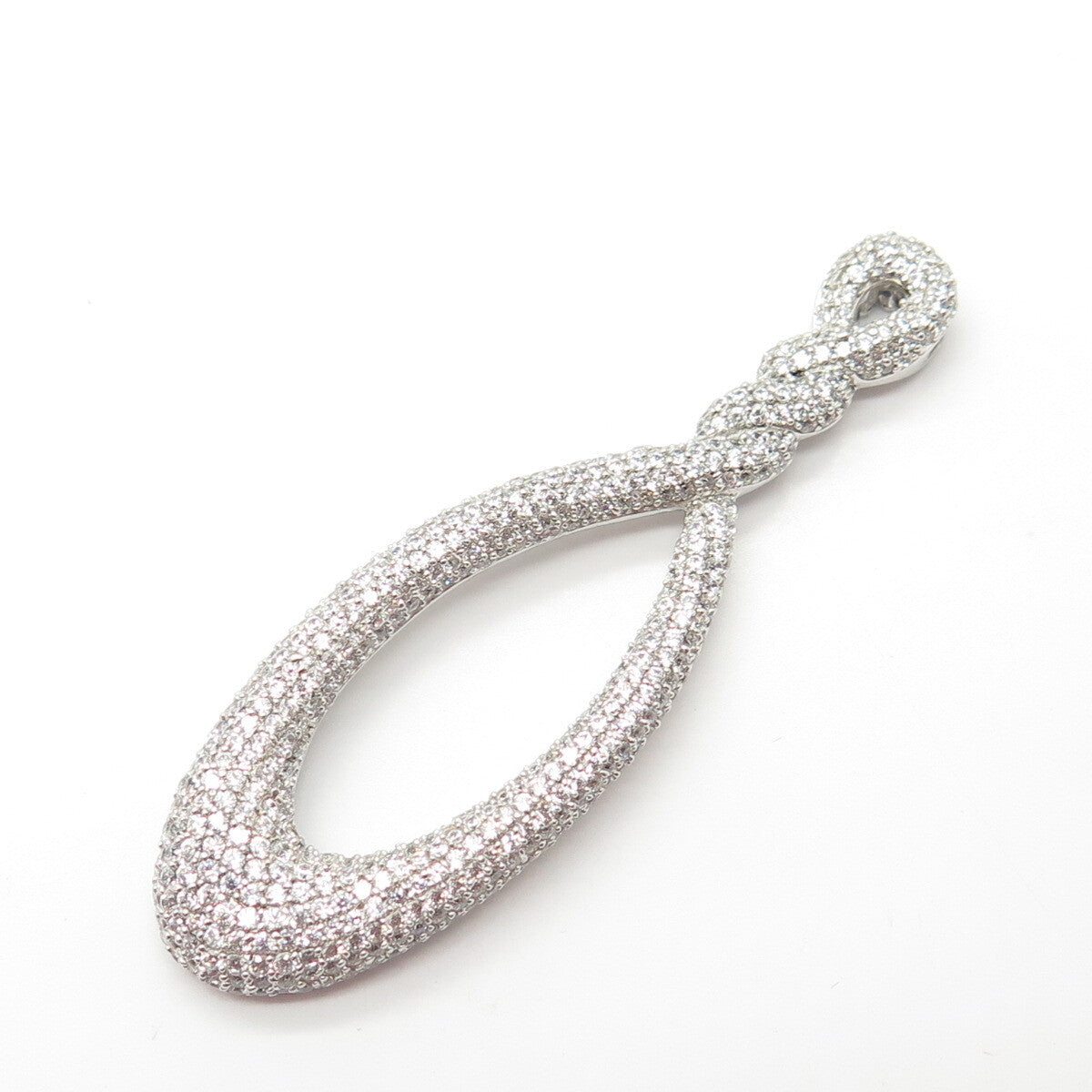 925 Sterling Silver C Z Twisted Hook Pendant