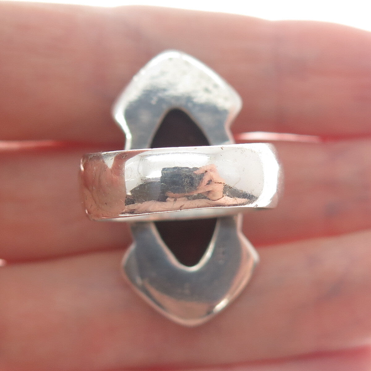 925 Sterling Silver Vintage Real Carnelian Modernist Arrow Ring Size 9