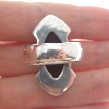 925 Sterling Silver Vintage Real Carnelian Modernist Arrow Ring Size 9