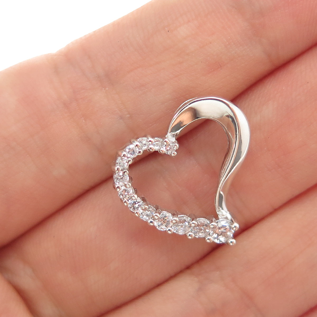 925 Sterling Silver Round-Cut C Z Heart Minimalist Slide Charm Pendant