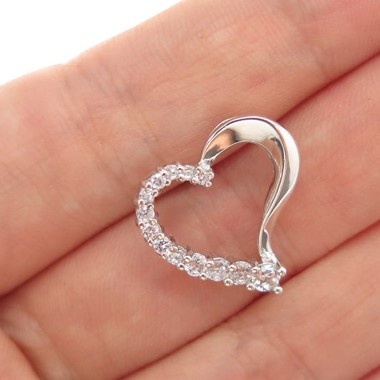 925 Sterling Silver Round-Cut C Z Heart Minimalist Slide Charm Pendant