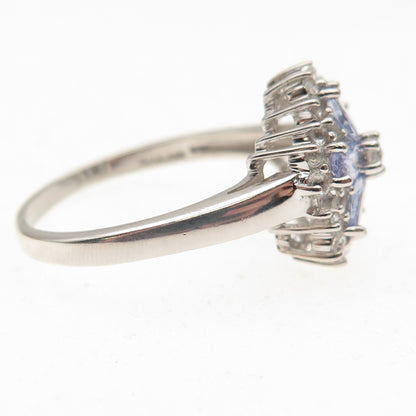 Savoy 925 Sterling Silver Real Tanzanite & White Topaz Floral Ring Size 11.25