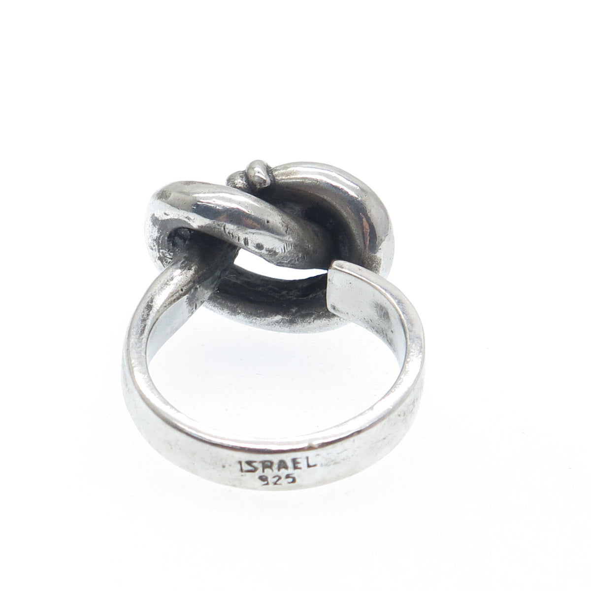925 Sterling Silver Vintage Israel Modernist Love Knot Oxidized Ring Size 9.25