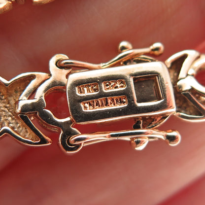 925 Sterling Rose Gold Plated Vintage Real Fire Topaz X Link Bracelet 7.5"