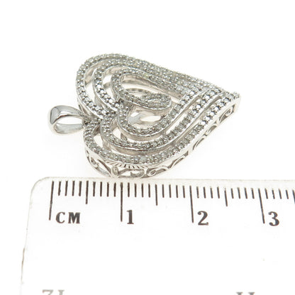 SUN 925 Sterling Silver Real Round-Cut Diamond Sparkle Heart Pendant