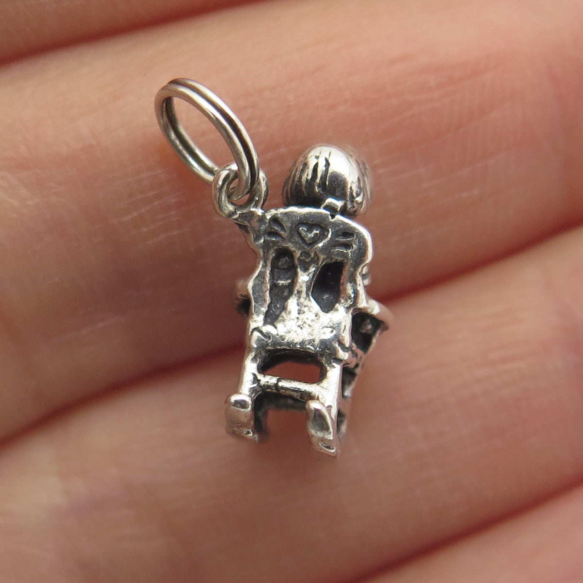 925 Sterling Silver Vintage Baby Girl on Rocking Chair Minimalist Pendant